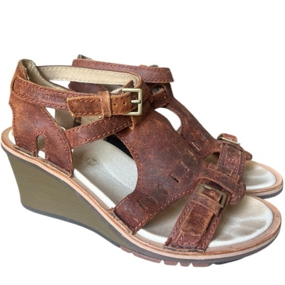 Merrell Brown Leather Wedge Sandals
